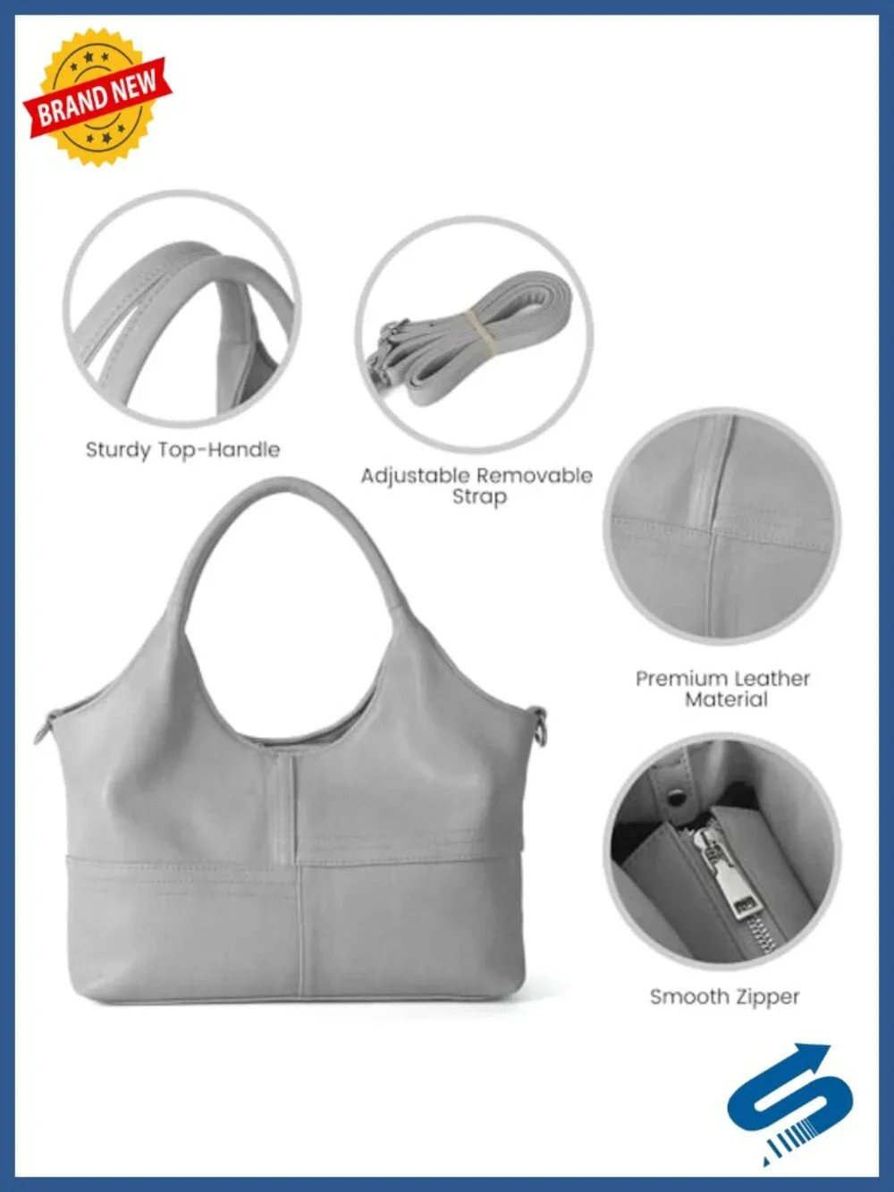 Vegan Leather Tote Hobo Bag with Detachable Strap, Two Handles, Women's Handbag